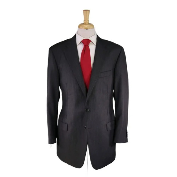 Hickey-Freeman Beacon Current Gray w/ Sky Blue Striped 2-Btn Wool Suit 44L - Picture 1 of 10
